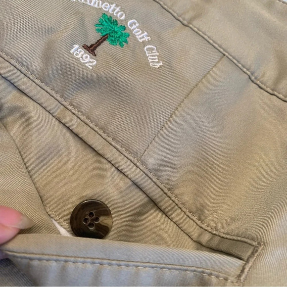 Mens adidas tan golfing shorts size 38 with custom  logo - Picture 5 of 9